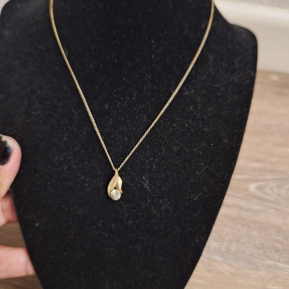 Vintage Anson 1/20 12K GF Necklace Faceted Quarts Crystal Leaf Pendant 16” - Picture 2 of 9